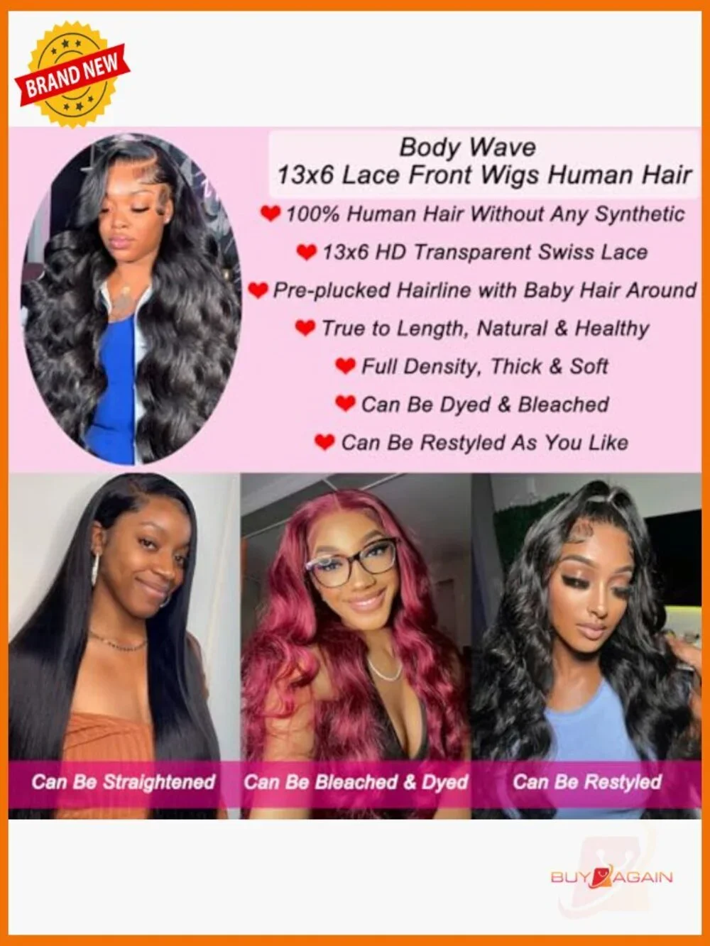 13x6 HD Lace Front Wig Human Hair Body Wave Glueless 180% Density Pre Plucked